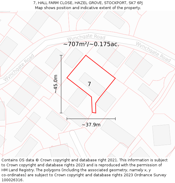 7, HALL FARM CLOSE, HAZEL GROVE, STOCKPORT, SK7 6PJ: Plot and title map