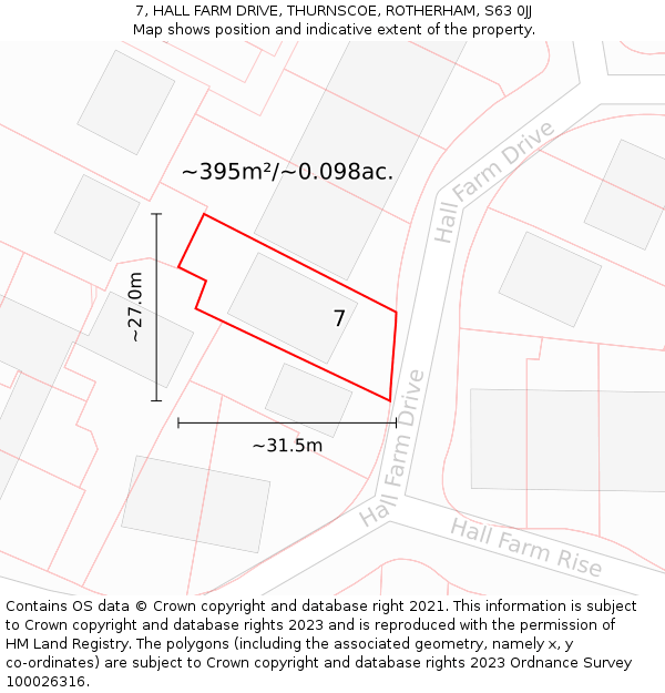 7, HALL FARM DRIVE, THURNSCOE, ROTHERHAM, S63 0JJ: Plot and title map