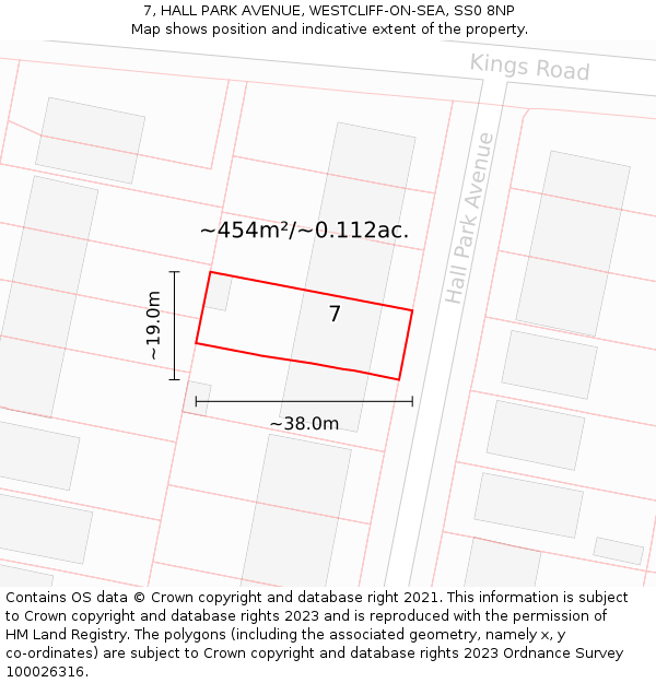 7, HALL PARK AVENUE, WESTCLIFF-ON-SEA, SS0 8NP: Plot and title map