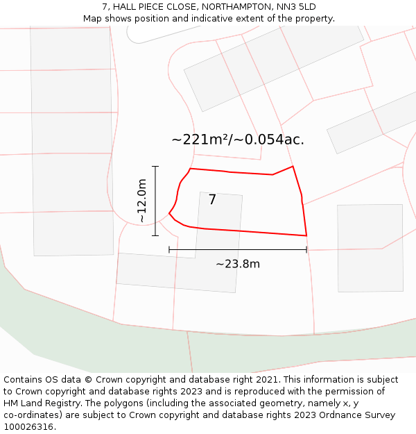7, HALL PIECE CLOSE, NORTHAMPTON, NN3 5LD: Plot and title map