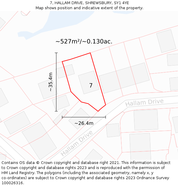 7, HALLAM DRIVE, SHREWSBURY, SY1 4YE: Plot and title map