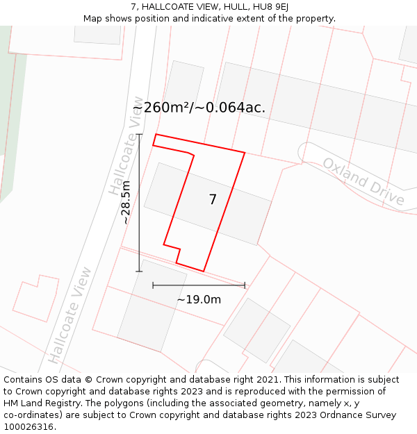 7, HALLCOATE VIEW, HULL, HU8 9EJ: Plot and title map