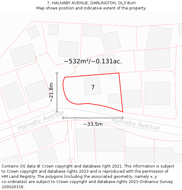 7, HALNABY AVENUE, DARLINGTON, DL3 8UH: Plot and title map