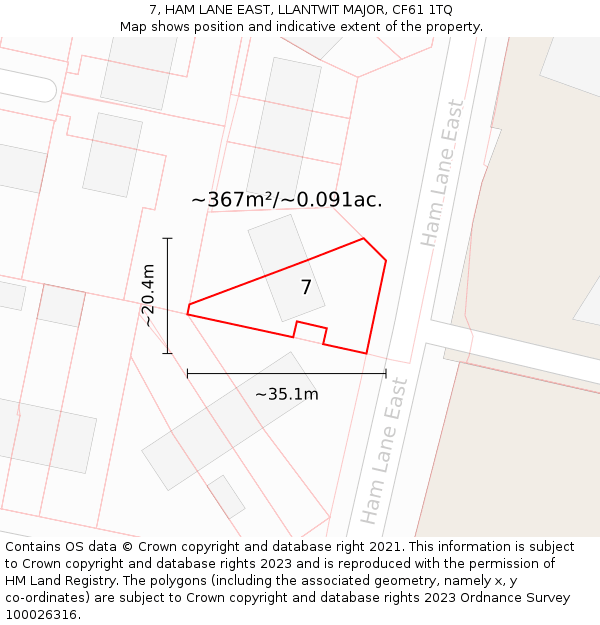 7, HAM LANE EAST, LLANTWIT MAJOR, CF61 1TQ: Plot and title map