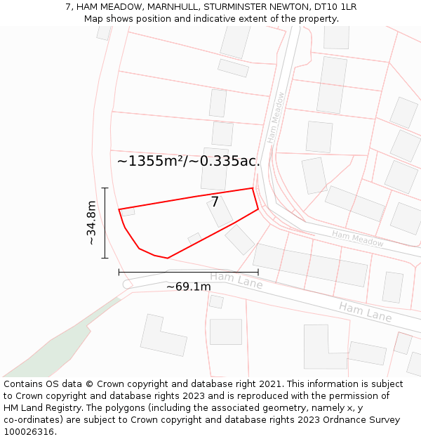7, HAM MEADOW, MARNHULL, STURMINSTER NEWTON, DT10 1LR: Plot and title map