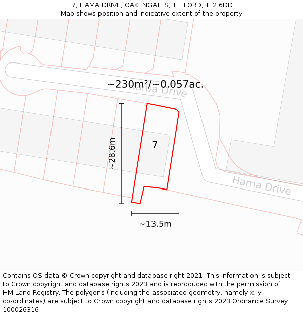 7, HAMA DRIVE, OAKENGATES, TELFORD, TF2 6DD: Plot and title map