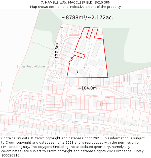 7, HAMBLE WAY, MACCLESFIELD, SK10 3RN: Plot and title map