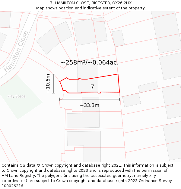7, HAMILTON CLOSE, BICESTER, OX26 2HX: Plot and title map