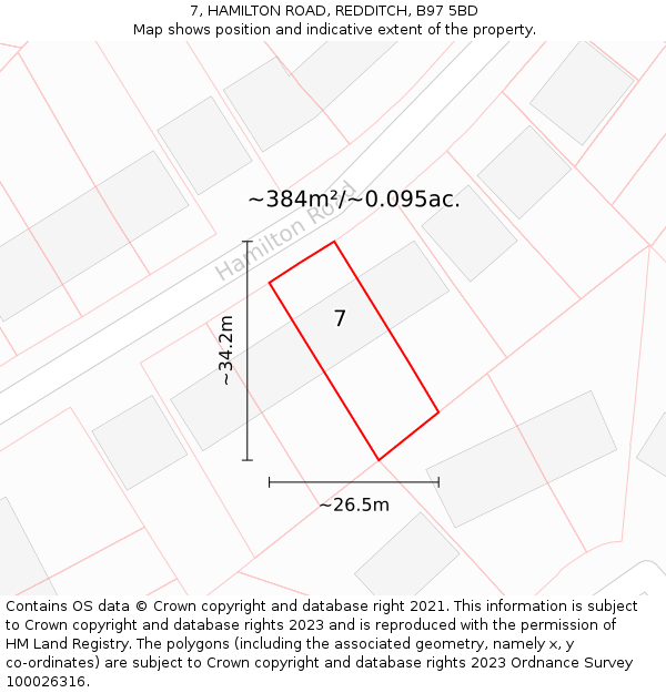 7, HAMILTON ROAD, REDDITCH, B97 5BD: Plot and title map