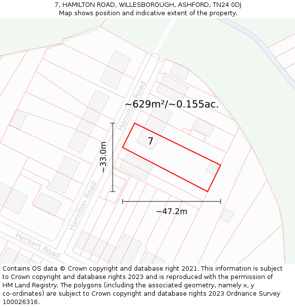 7, HAMILTON ROAD, WILLESBOROUGH, ASHFORD, TN24 0DJ: Plot and title map
