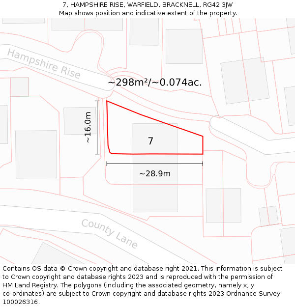 7, HAMPSHIRE RISE, WARFIELD, BRACKNELL, RG42 3JW: Plot and title map