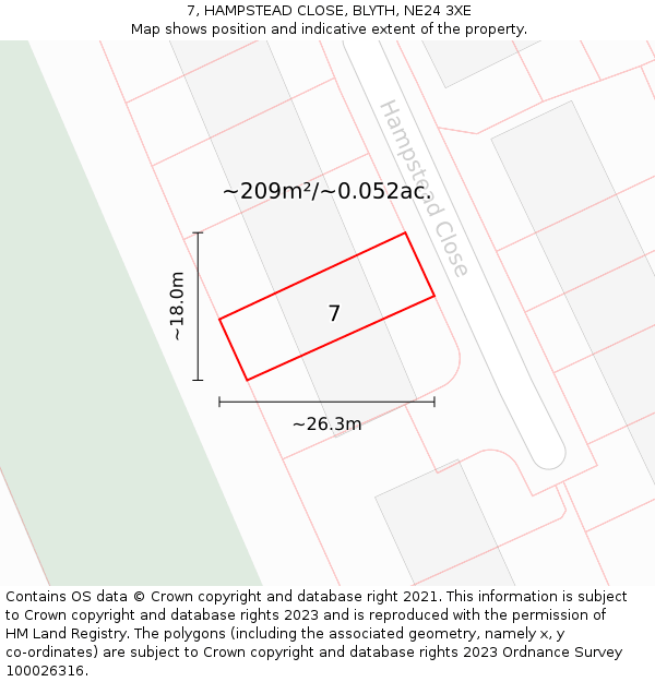 7, HAMPSTEAD CLOSE, BLYTH, NE24 3XE: Plot and title map