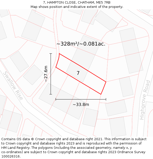 7, HAMPTON CLOSE, CHATHAM, ME5 7RB: Plot and title map