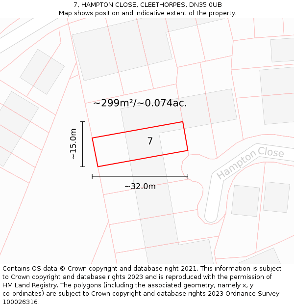 7, HAMPTON CLOSE, CLEETHORPES, DN35 0UB: Plot and title map