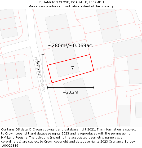 7, HAMPTON CLOSE, COALVILLE, LE67 4DH: Plot and title map