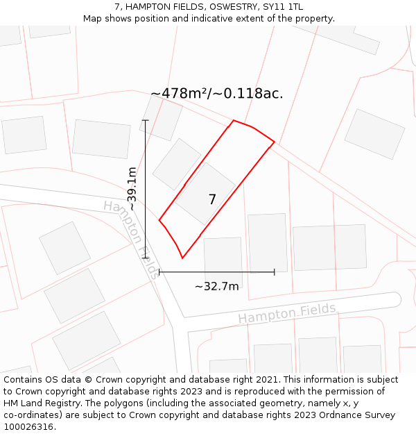 7, HAMPTON FIELDS, OSWESTRY, SY11 1TL: Plot and title map