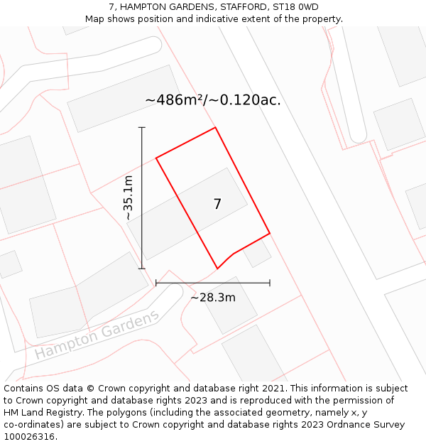 7, HAMPTON GARDENS, STAFFORD, ST18 0WD: Plot and title map
