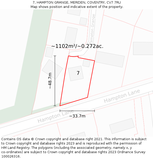 7, HAMPTON GRANGE, MERIDEN, COVENTRY, CV7 7RU: Plot and title map