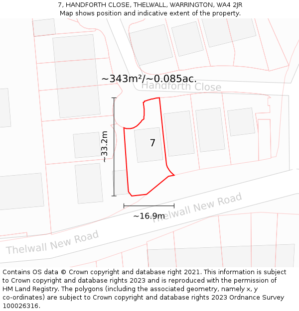 7, HANDFORTH CLOSE, THELWALL, WARRINGTON, WA4 2JR: Plot and title map