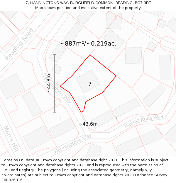 7, HANNINGTONS WAY, BURGHFIELD COMMON, READING, RG7 3BE: Plot and title map