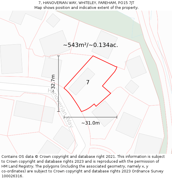 7, HANOVERIAN WAY, WHITELEY, FAREHAM, PO15 7JT: Plot and title map