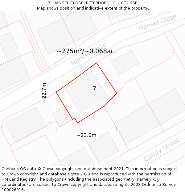 7, HANSEL CLOSE, PETERBOROUGH, PE2 9SR: Plot and title map