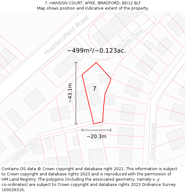 7, HANSON COURT, WYKE, BRADFORD, BD12 8LF: Plot and title map