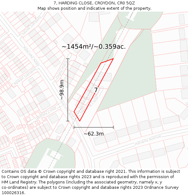 7, HARDING CLOSE, CROYDON, CR0 5QZ: Plot and title map