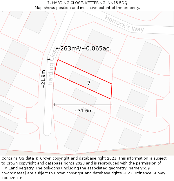 7, HARDING CLOSE, KETTERING, NN15 5DQ: Plot and title map