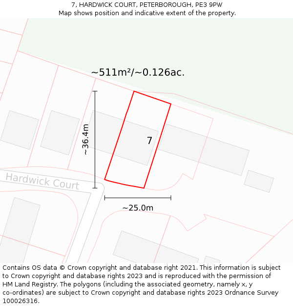 7, HARDWICK COURT, PETERBOROUGH, PE3 9PW: Plot and title map