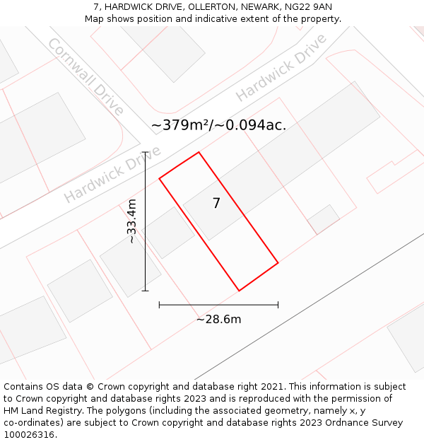 7, HARDWICK DRIVE, OLLERTON, NEWARK, NG22 9AN: Plot and title map