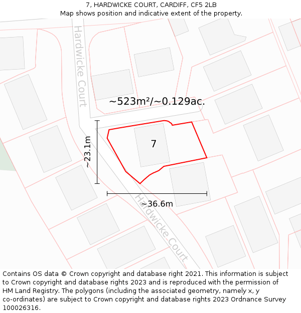 7, HARDWICKE COURT, CARDIFF, CF5 2LB: Plot and title map