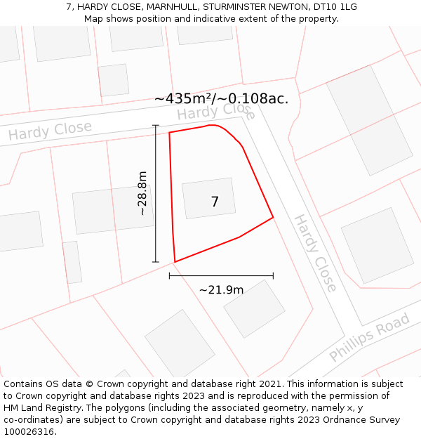 7, HARDY CLOSE, MARNHULL, STURMINSTER NEWTON, DT10 1LG: Plot and title map