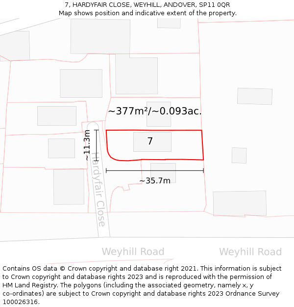 7, HARDYFAIR CLOSE, WEYHILL, ANDOVER, SP11 0QR: Plot and title map