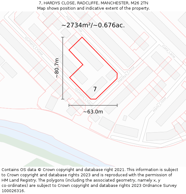 7, HARDYS CLOSE, RADCLIFFE, MANCHESTER, M26 2TN: Plot and title map