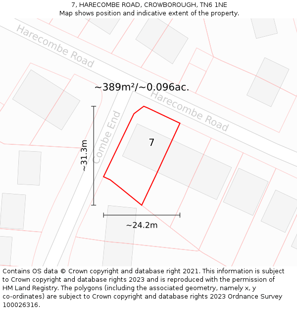 7, HARECOMBE ROAD, CROWBOROUGH, TN6 1NE: Plot and title map