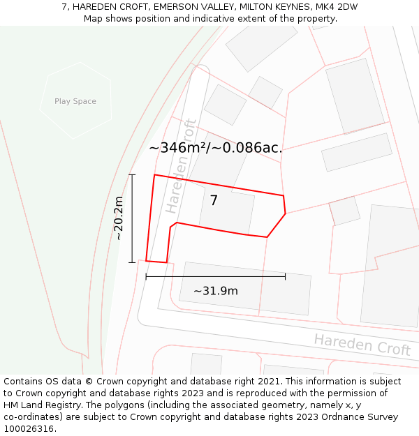 7, HAREDEN CROFT, EMERSON VALLEY, MILTON KEYNES, MK4 2DW: Plot and title map