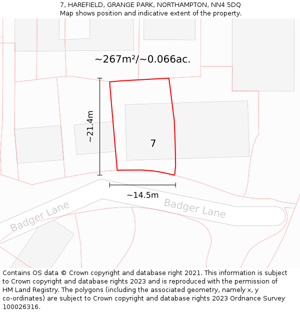 7, HAREFIELD, GRANGE PARK, NORTHAMPTON, NN4 5DQ: Plot and title map
