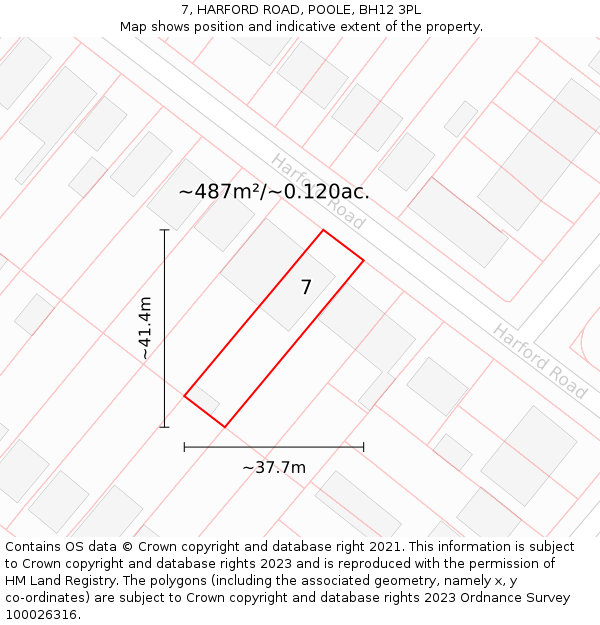 7, HARFORD ROAD, POOLE, BH12 3PL: Plot and title map