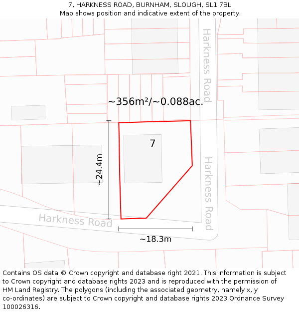 7, HARKNESS ROAD, BURNHAM, SLOUGH, SL1 7BL: Plot and title map