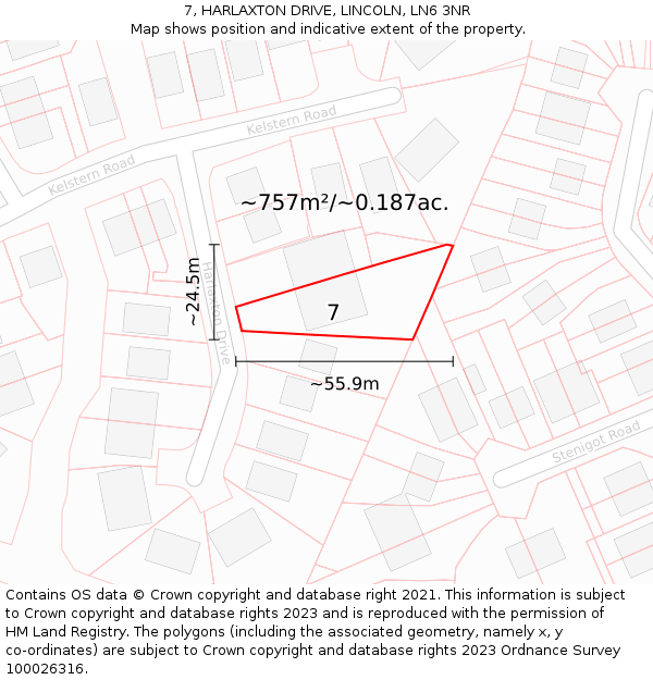 7, HARLAXTON DRIVE, LINCOLN, LN6 3NR: Plot and title map