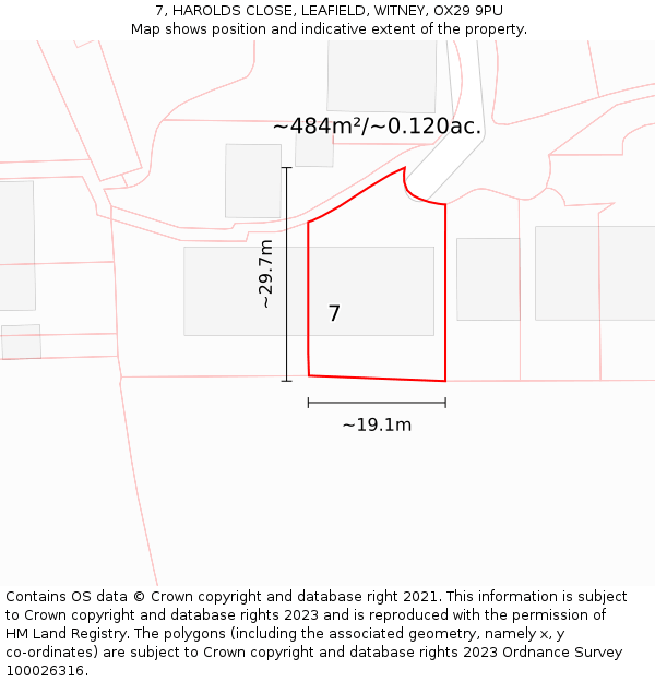7, HAROLDS CLOSE, LEAFIELD, WITNEY, OX29 9PU: Plot and title map