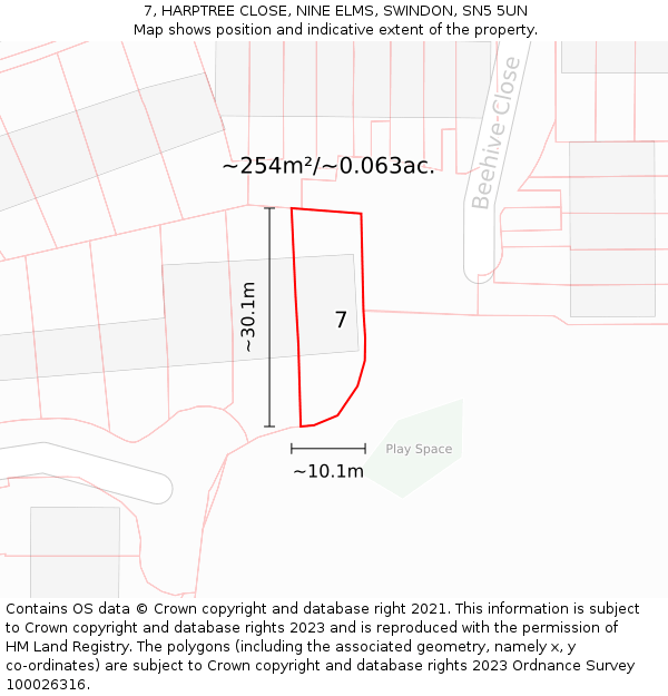 7, HARPTREE CLOSE, NINE ELMS, SWINDON, SN5 5UN: Plot and title map