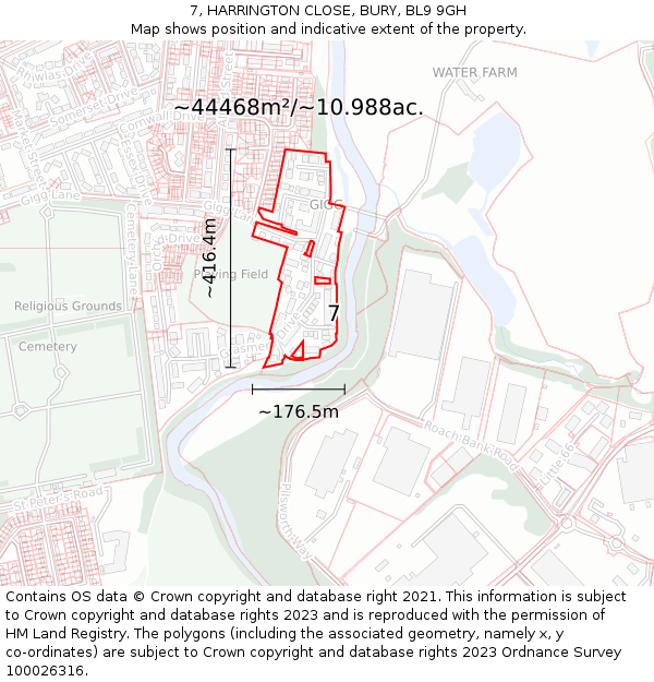 7, HARRINGTON CLOSE, BURY, BL9 9GH: Plot and title map