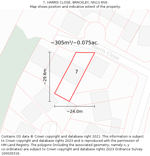 7, HARRIS CLOSE, BRACKLEY, NN13 6NS: Plot and title map