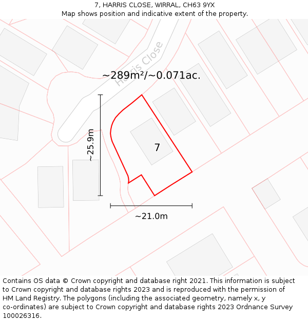 7, HARRIS CLOSE, WIRRAL, CH63 9YX: Plot and title map