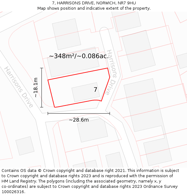 7, HARRISONS DRIVE, NORWICH, NR7 9HU: Plot and title map