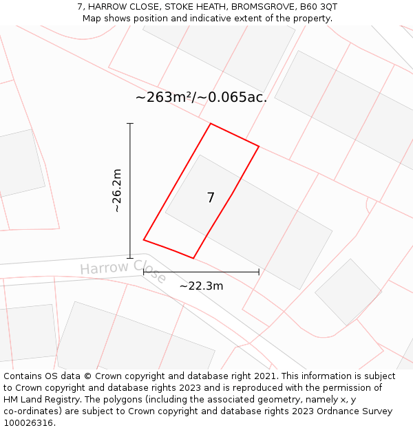 7, HARROW CLOSE, STOKE HEATH, BROMSGROVE, B60 3QT: Plot and title map