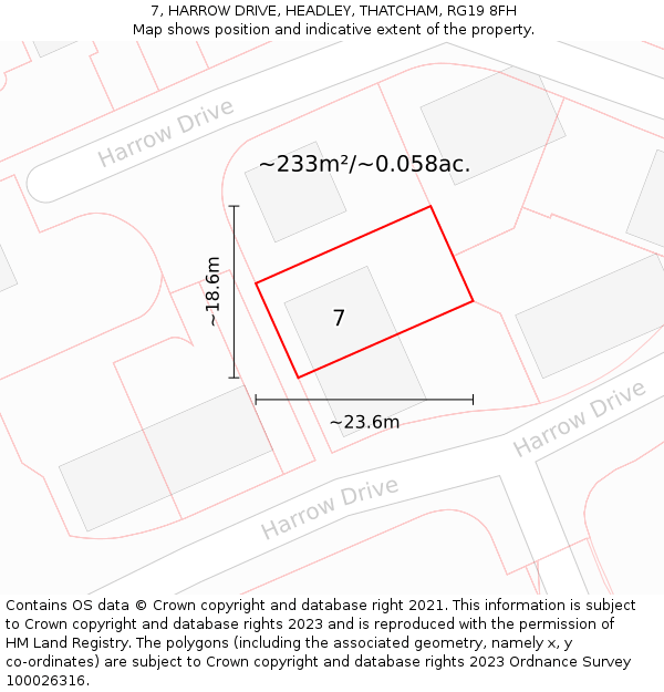 7, HARROW DRIVE, HEADLEY, THATCHAM, RG19 8FH: Plot and title map