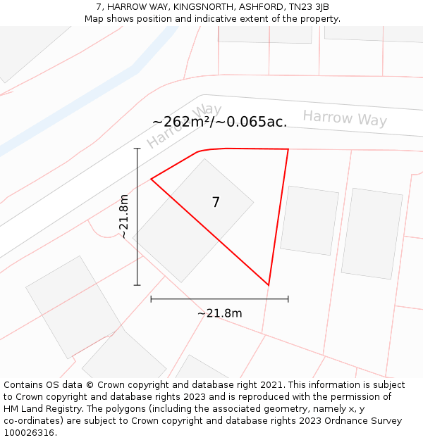 7, HARROW WAY, KINGSNORTH, ASHFORD, TN23 3JB: Plot and title map